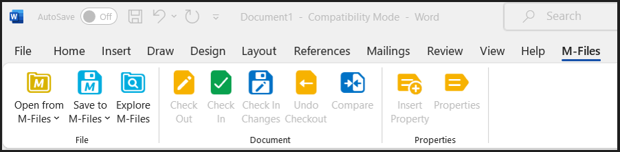M-Files ribbon in Word 