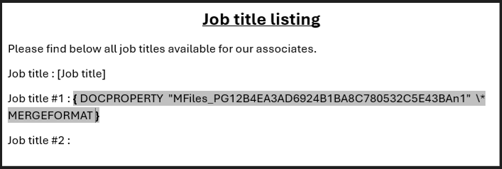Word "Job title #1" DOCPROPERTY details